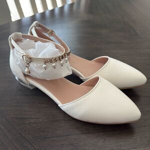 Bling Pearl white flats with gold trim wedding prom dance date homecoming